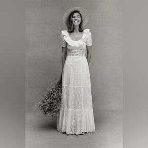 NWT Loveshackfancy Stassie Eyelet Lace Maxi Dress In White Size 2